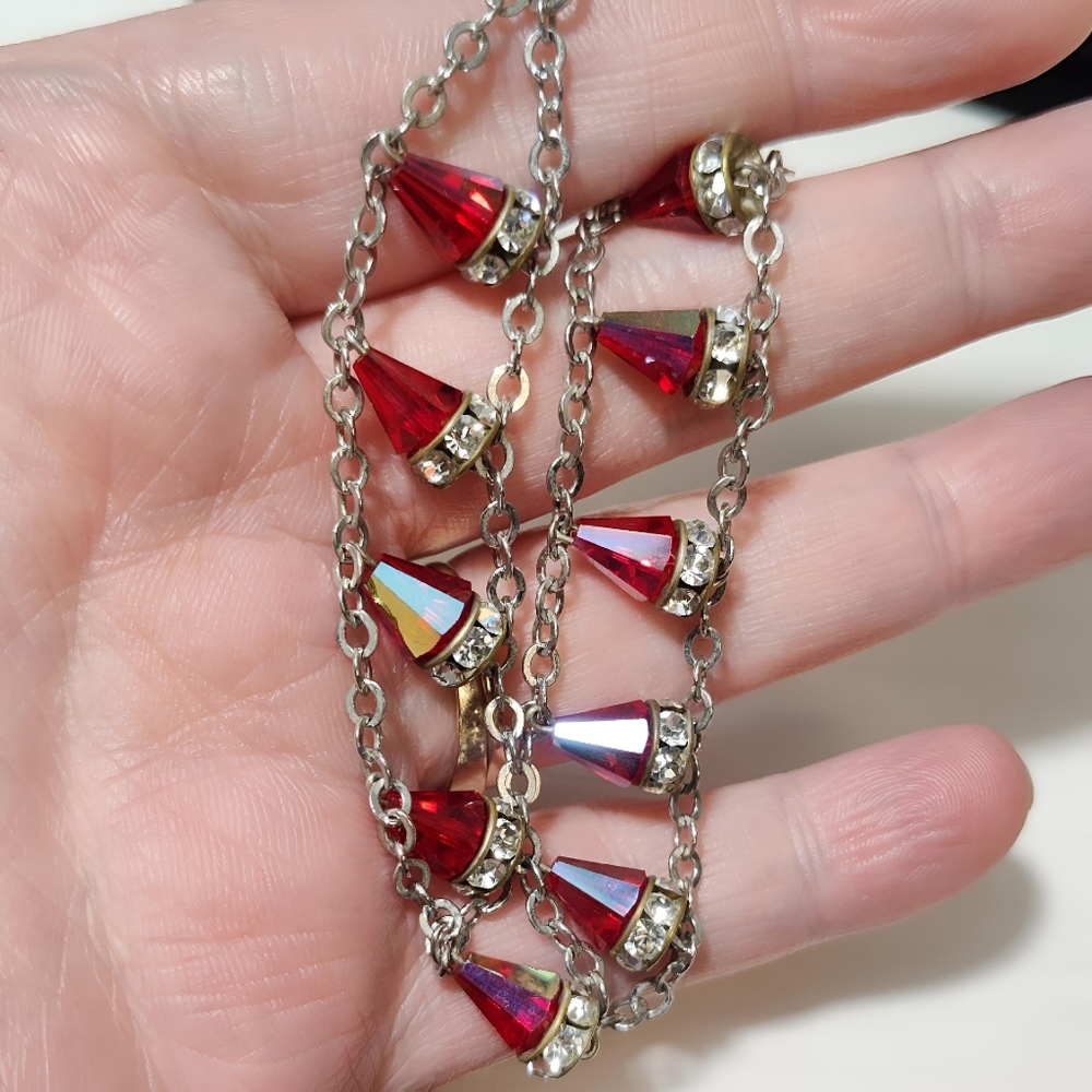 Vintage Sterling Silver RARE Red Siam Aurora Boreale Swarovski Crystal Bracelet - Picture 7 of 13